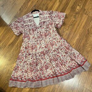A+ by Anthropologie - 1x - red + cream floral cotton sundress with pockets